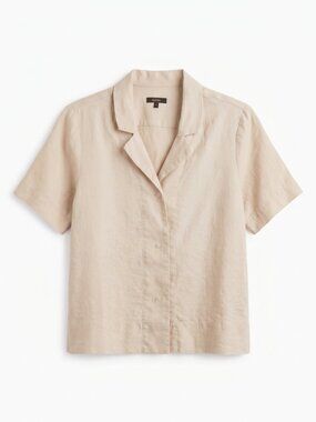 Quince 100% Linen Short Sleeve Shirt Womens L Collared Neutral Coastal Old Money